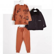 GX474: Unisex Tan Smiley Face Print Top Joggers and Jacket Outfit (3-4 Years)